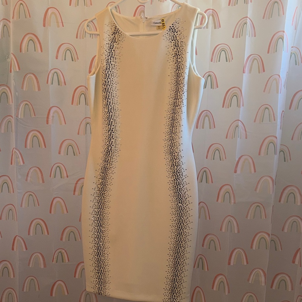 Calvin Klein Cream Dress with Silver Detailing